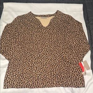 Croft & Barrow Brown Leopard Print Long Sleeve Top
